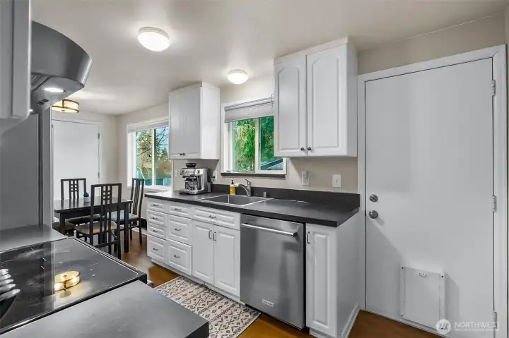 Kitchen and door to backyard deck
