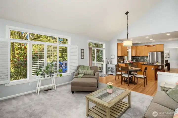 Family room looking back at kitchen