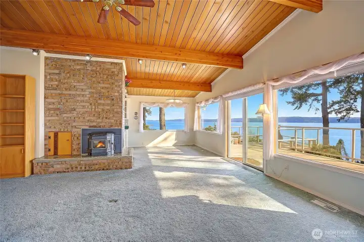 Open Beams and Central Fireplace Compliment this Stunning View~