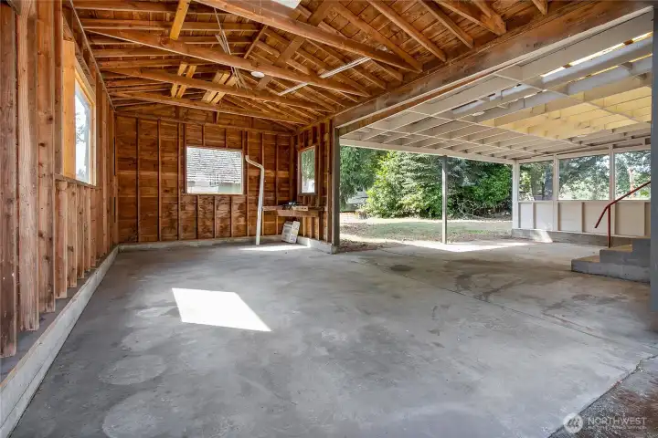 Carport open to back covered patio
