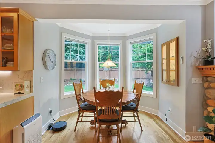 breakfast nook overlooking the woods.