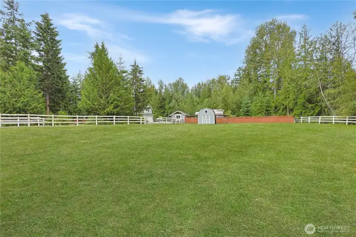 One of the two fully fenced pastures - seller had horses here!