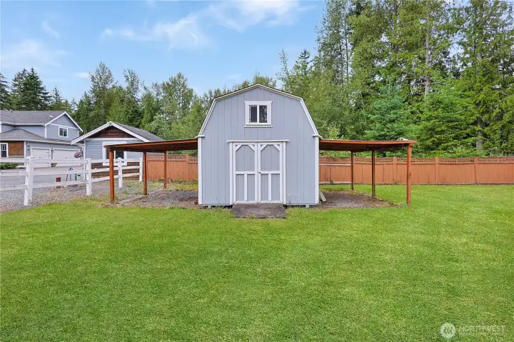 Storage in one of the pastures plus two lean to's for animals.