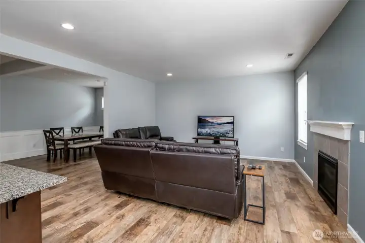 Large family room with gas fireplace for those chilly cool days. Large family room with gas fireplace for those chilly cool days.