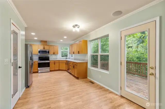 Open Kitchen with eating space and pantry.