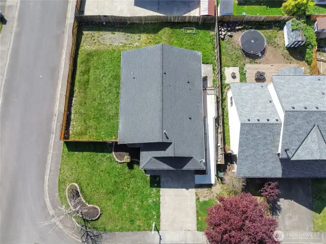 Drone shot so you can see corner lot and areas for parking