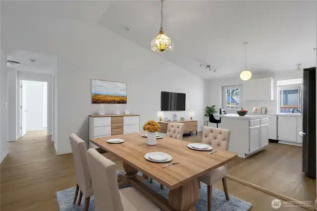 Virtually staged dining and kitchen