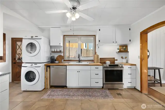 Full size stackable washer and dryer.