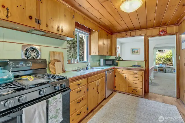 Kitchen flows right into the dining space.
