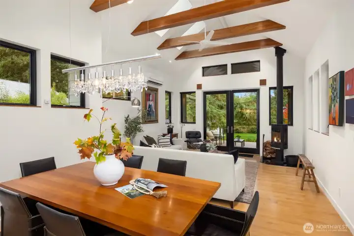 The room enjoys the warmth of the Jotul stove.