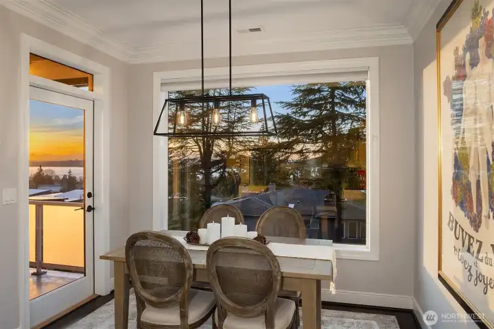 The dining room has easy patio access for grilling or simply stepping outside to unwind with your coffee or wine