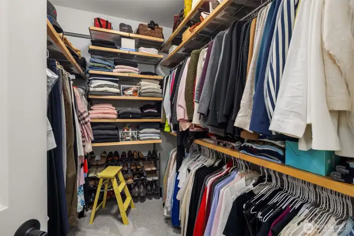 Generous walk-in closet with custom organizers