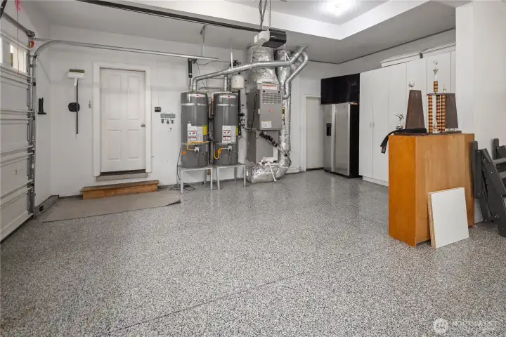 3 car garage with epoxy floors