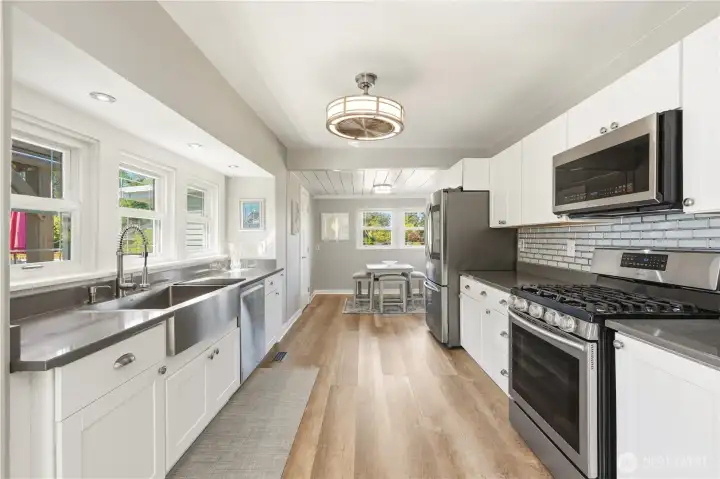 Remodeled kitchen with breakfast nook.