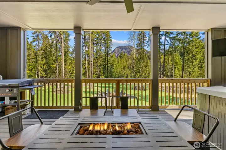 Another view of the dec with the deck fireplace. Think of all the great time you can have right here with others.