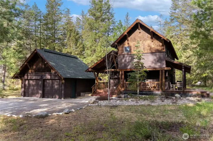 The two car garage keeps you from shoveling snow off of your car, and protects all of your outdoor gear.