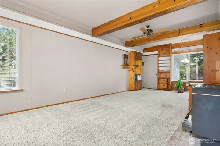 family room with entrance to garage