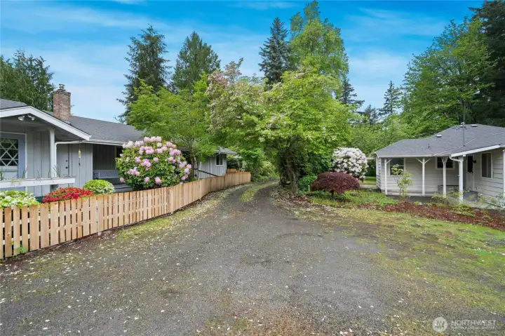 looking from the garage toward both homes.
