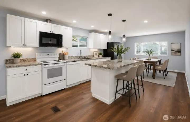 Virtual Staged Kitchen and Dining room Virtual Staged Kitchen and Dining room