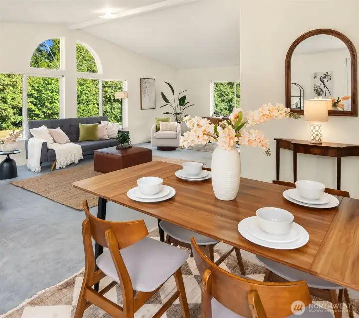 Dining area is adjacent to the living room.