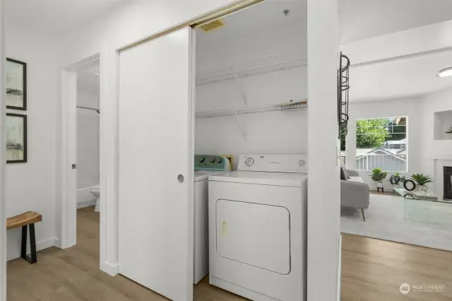 Convenient in-unit laundry with two additional closets for even more storage