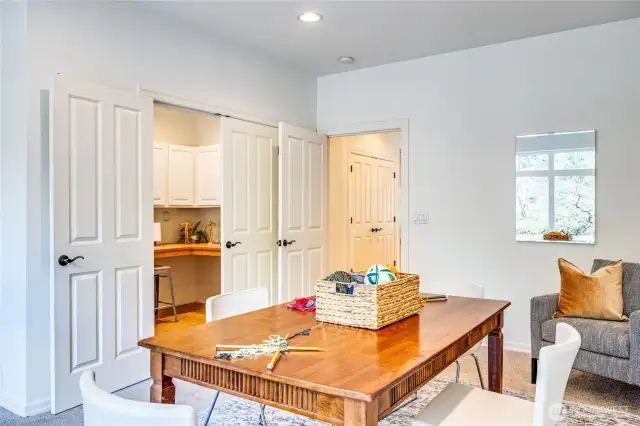 Within the home, this flexible room has been used in many ways. Think art studio.