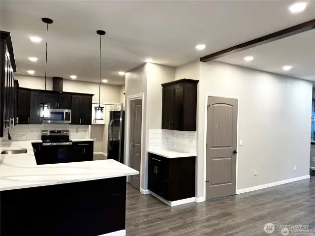 Large Kitchen with Granite Counters, WIFI Stainless Steel Appliances, recessed LED Lighting, Built in Pantry