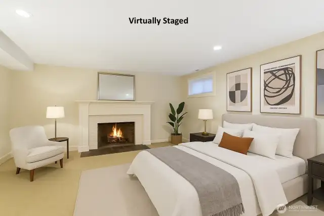 This virtually staged shot of the lower level bedroom helps you envision the ideal layout for this great guest space!