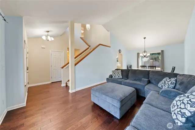 Large formal living connected to a formal dining room gives you all the extra entertaining space you're looking for.  Coat closet located right next to the front door.