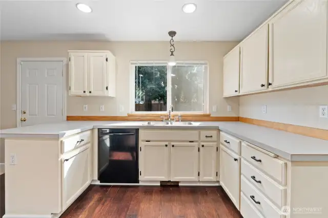 Large kitchen with plenty of cabinet and counter space.