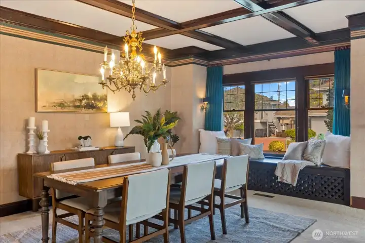 Large dining area with window seat