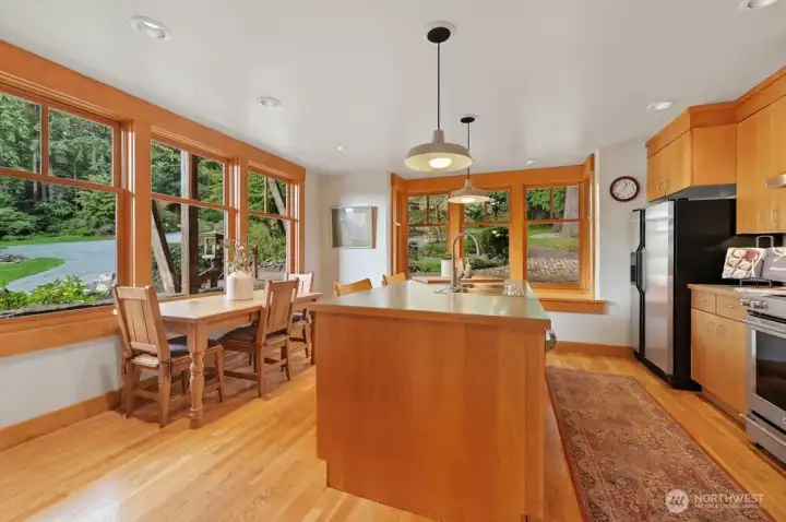 Spacious, eat-in kitchen with island.