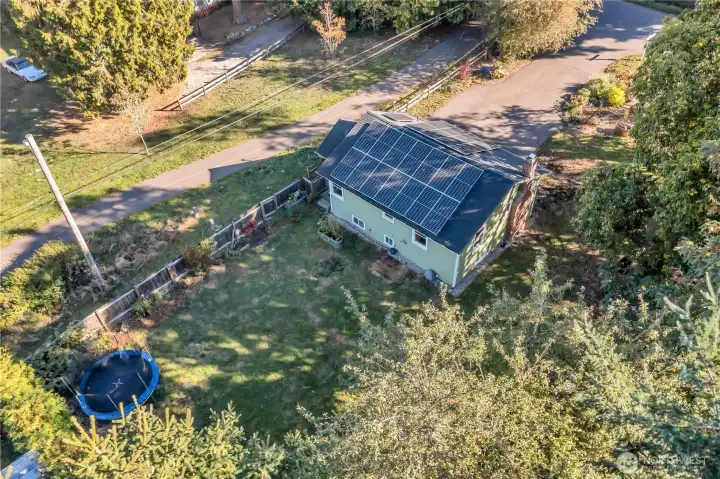 Southwest aerial view showing east-facing home. Ideal for gardening!