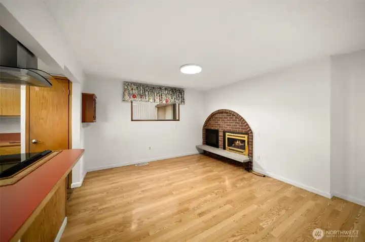 Family room with gas fireplace.
