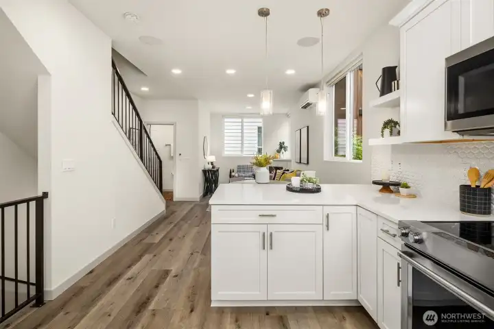 Plenty and room to spread out, eating bar, dining area and cozy living room!