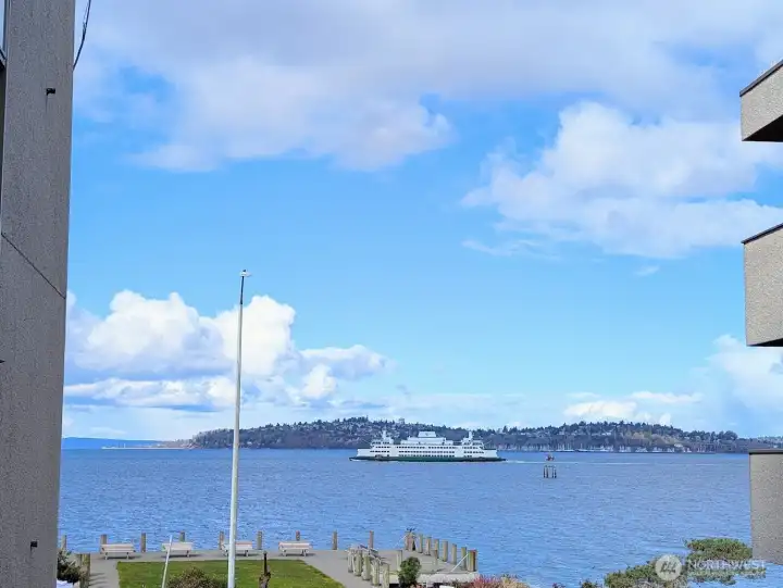 Ferries passing, Elliott Bay marina, Magnolia, Discovery Park.