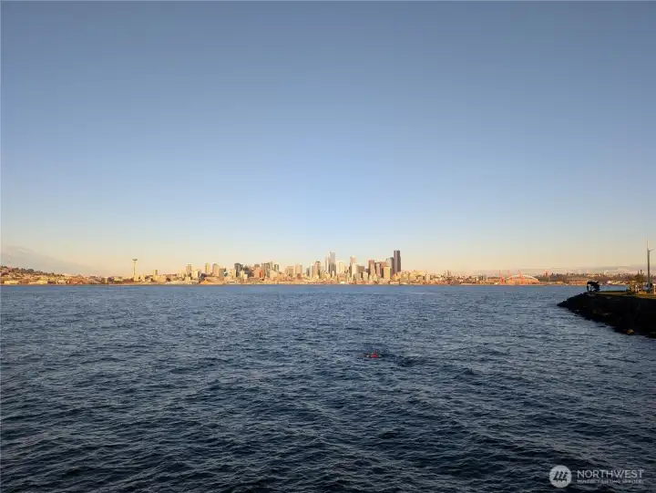 Seattle skyline at dusk.  Directly across from the Luna Park Condos.