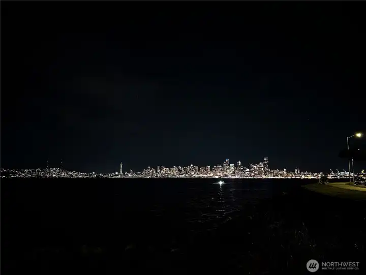 Seattle skyline at night.  Directly across from the Luna Park Condos.