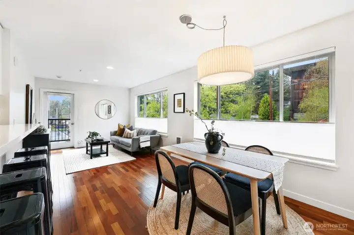 This north-facing unit is chill in the summer, but never lacking natural light with walls of windows and an open floor plan.