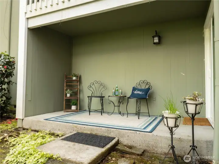 Enjoy your morning coffee out on the coved patio.