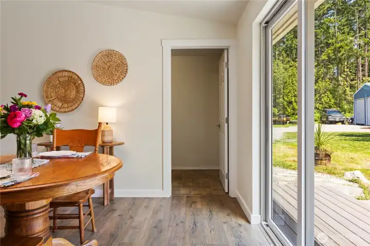 Straight ahead is the laundry room.