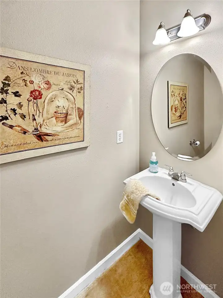 Powder Room on the main floor with pedestal sink.