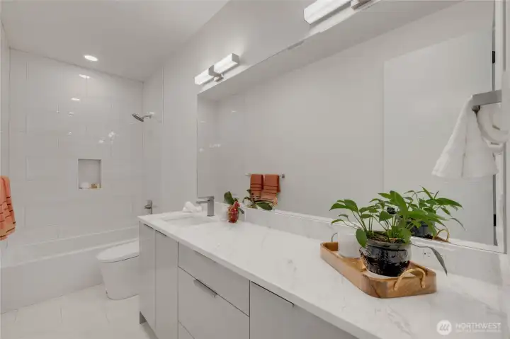 Lower level full bath, heated floors and smart toilet Lower level full bath, heated floors and smart toilet