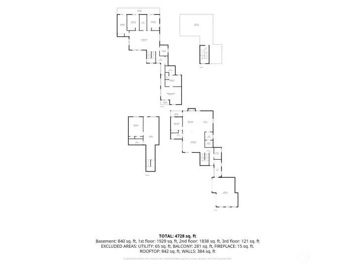 Floor plan of all three floors and Roof top deck Floor plan of all three floors and Roof top deck