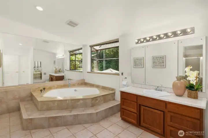 Generous primary bath, ready for your unique design touches. Not shown is a walk in shower.