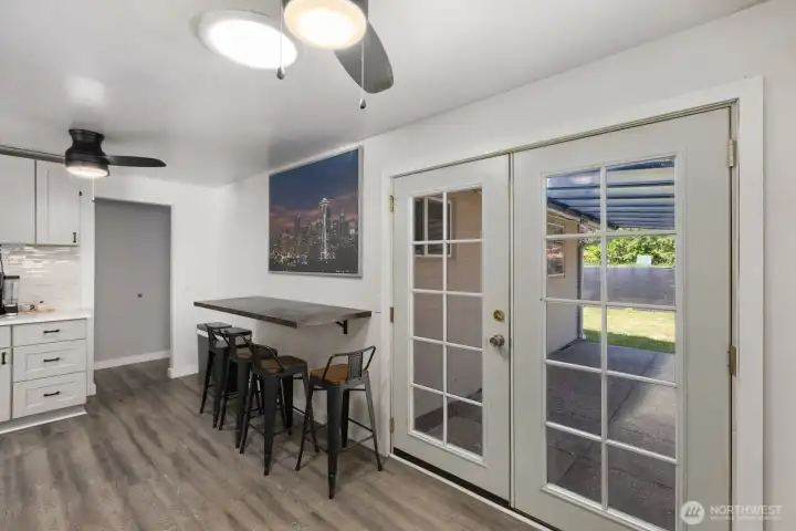 This view is from the kitchen out to the covered patio