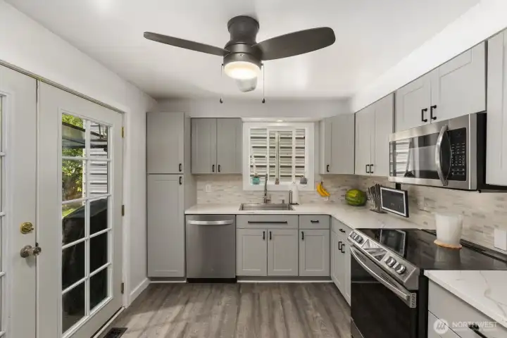 A clear view of the kitchen with updated appliances