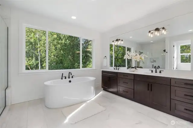 Master bath window overlooks greenbelt