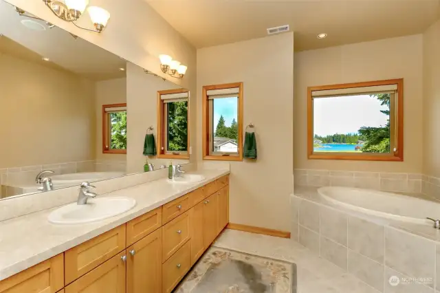 Master bath with soaking tub and great views from every window.