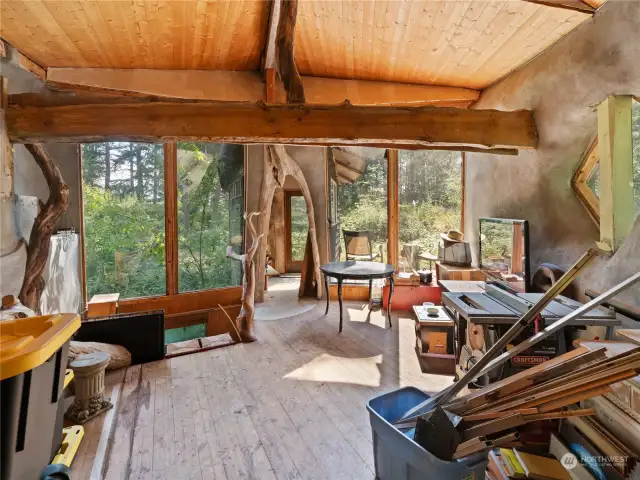 The main room in the straw bale shop.